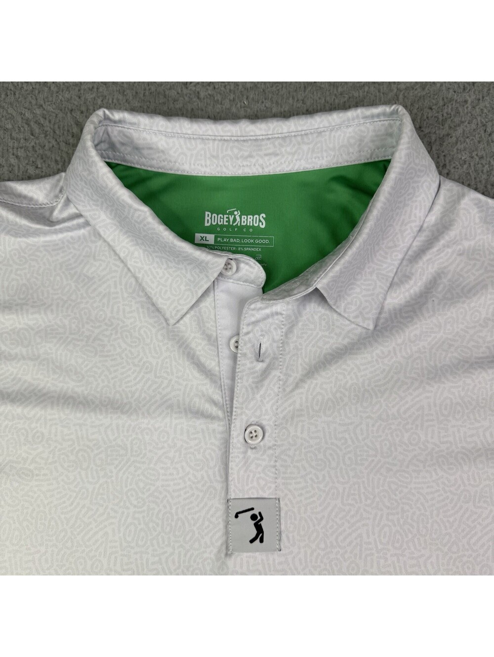 Bogey Bros Gray Geometric AOP Performance Golf Polo Shirt BogeyBros USA Mens XL